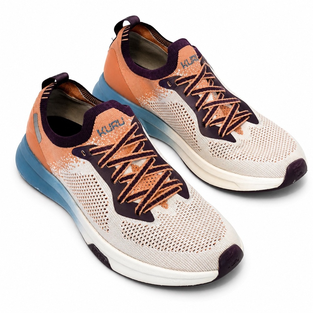 Kuru Flux Cloud Womens 9 Medium Running Shoes Orange Blue Cream Knit Sneakers